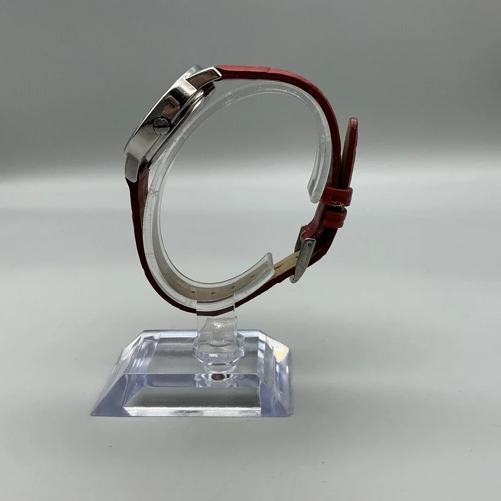 Timex Indiglo WR30M Womens Watch 30mm White Dial Red Leather New Battery